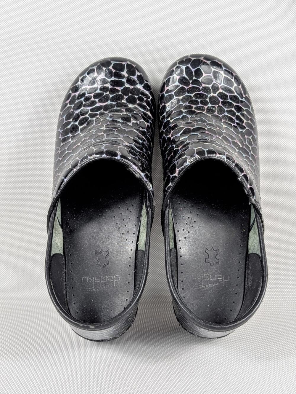 Dansko Size 7.5 Clog Nurse Shoes Professional Black Silver Animal Print Slip On